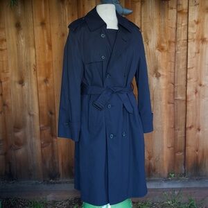 Vintage Botany 500 Blue Fleece Lined Double Breasted Trench Coat Men's 40 Short